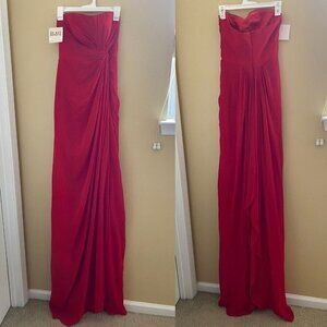 Fame And Partners Women’s Strapless Gown Size 2 Red Gathered Sweetheart Neckline